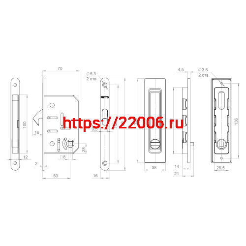 Защелка Punto (Пунто) с ручками для раздвижных дверей SH.SLQ152.011 (Soft LINE SLQ-011) SSG сатин.золото фото 3