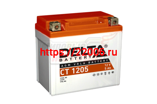 Аккумулятор 12В 5Ач DELTA CT1205 (YTX5L-BS) (кислотный, герметичный) (обр.полярн) (114*69*106мм)