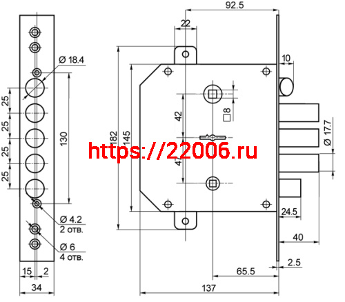 Замок Border (Бордер) врезной сувальдный с задвижкой и защёлкой ЗВ9-6 ЛКТЗ с тягами (лев.), 5 кл. /77405/ фото 2