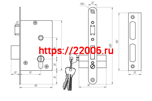 Замок Zenit (Зенит) врезной цилиндровый с защёлкой в комплекте с ручкой ЗВ4-3.04 (медь), 4 кл. фото 2