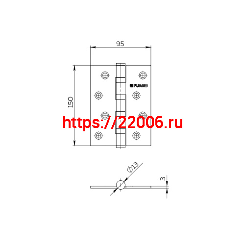 Универсальная петля Fuaro 4BB/E 150x95x3 PB «латунь» фото 3