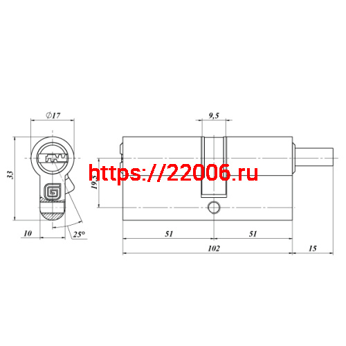 Цилиндровый механизм Guardian (Гардиан) с вертушкой GB 102 мм (51/51V) Ni никель 5 кл. /128:4839/ фото 2