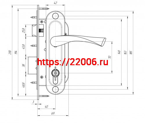 Замок Zenit (Зенит) врезной цилиндровый с защёлкой в комплекте с ручкой ЗВ7-70.4-02 (золото лак), 5 кл. фото 2