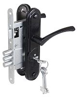 Замок Zenit (Зенит) врезной сувальдный с защёлкой в комплекте с ручкой ЗВ9-4-2 (черный), 3кл.