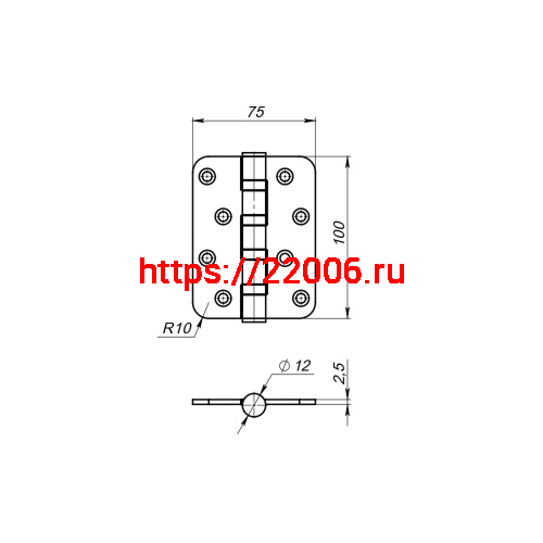Петля Fuaro (Фуаро) универсальная IN4400U-R10 SN (4BB-R10 100x75x2,5) мат. никель фото 3