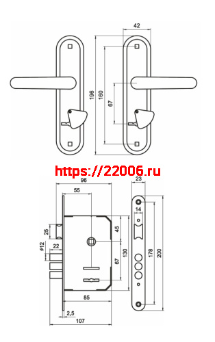 Замок Omega (Омега) врезной сувальдный с защёлкой в комплекте с ручкой ЗВ9.1-02 (бронза), 3 кл. фото 3