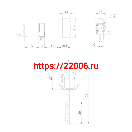 Цилиндровый Punto (Пунто) механизм (Z402/100) Z4002Knob100(45+10+45) с вертушкой CP хром фото 4