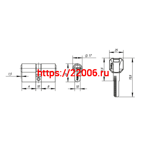 Цилиндровый Punto (Пунто) механизм MaxPro7002Knob80mm(25+10+45) SN никель 7key с вертушкой фото 3