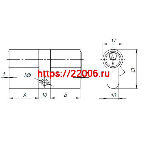 Цилиндровый Ajax (Аякс) механизм (AX100/70) AX1000Key70 (30+10+30) PB латунь фото 3