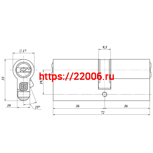Цилиндровый Guardian (Гардиан) механизм GB 72 мм (36/36) Ni никель 5 кл. /128:4336/ фото 2