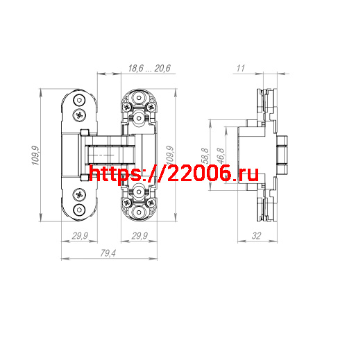 Петля Armadillo (Армадилло) скрытой установки U3D2000.TG SC мат.хром фото 4