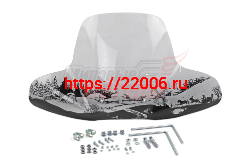 Щиток ветровой "Деревня" (жесткое стекло с шелкографией) (3мм) (для квадроциклов) (с крепежами)