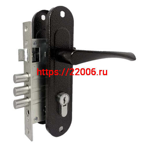 Замок Absolyute (Абсолют) врезной цилиндровый с защёлкой в комплекте с ручкой ЗВ4-60/07 (медь антик), 4 кл.