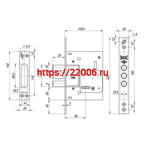 Замок Kale kilit (Кале килит) врезной сувальдный 257/L, 5 кл. (кл. 60 мм) фото 3