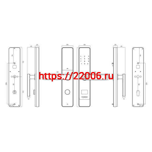 Замок врезной электронный к с ручкой Hogo P02 полуавтомат с отпечатком пальца, черный фото 2