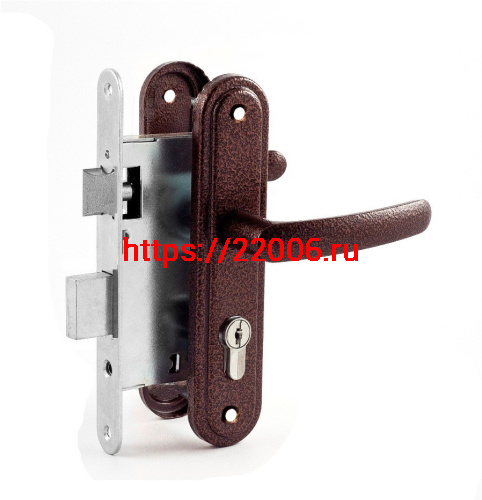 Замок Zenit (Зенит) врезной цилиндровый с защёлкой в комплекте с ручкой ЗВ4-3.08 (медь), 4 кл.