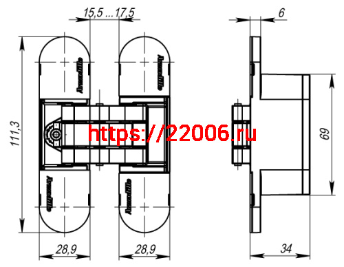 Петля скрытой установки с 3D-регулировкой Armadillo 11160UN3D (Architect 3D-ACH Universal 60) SG «матовое золото» фото 6
