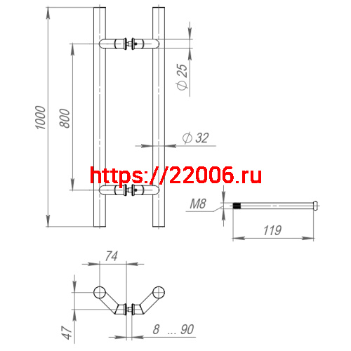 Ручка-скоба Fuaro (Фуаро) PULL.PH32/1000.45 INOX 304 (PH-45-32/1000-INOX) фото 3