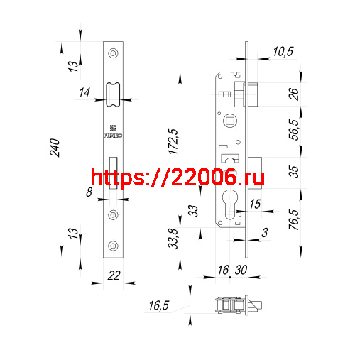 Корпус Fuaro (Фуаро) узкопрофильного замка с защелкой PROF153-30/85 (153-30/85) CP хром фото 3