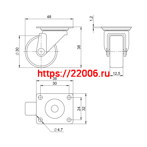 Опора колесная Ajax (Аякс) с площадкой WL/B-30P/15kg пластик фото 2