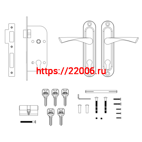 Замок Punto (Пунто) цилиндровый в комплекте с ручкой LOCKSET16.CRONA.4070-1 (KIT P16 4070 CRONA) AB бронза фото 4