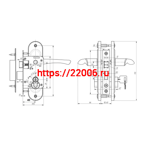 Замок Zenit (Зенит) врезной цилиндровый с защёлкой в комплекте с ручкой ЗВ4-50.01 (серебро), 5 кл. фото 2