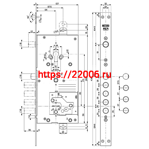 Замок Mottura (Моттура) врезной двухсистемный 54.J939M-S MyKey (левый), перекод. с торца, кл. 40 мм, без накл. фото 2