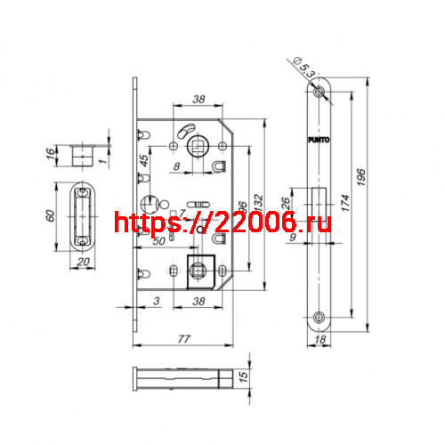 Защелка Punto (Пунто) врезная магнитная ML96WC-50/IND SN-мат.никель, тех.уп. (кратно коробке 30 шт) фото 3