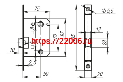 Защелка Armadillo (Армадилло) врезная LH 720-50 CP-8 Хром BOX на 70мм /прям/ фото 3
