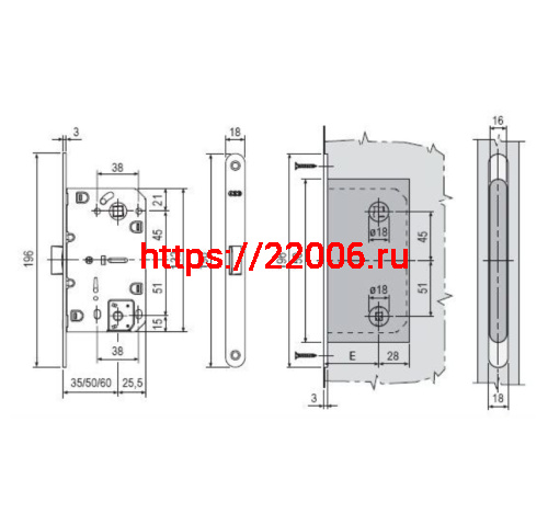 B06102.50.93.567 AGB (АГБ) Защелка врезная WC (черный) с отв. пл. B02402.05.93 MEDIANA POLARIS фото 2